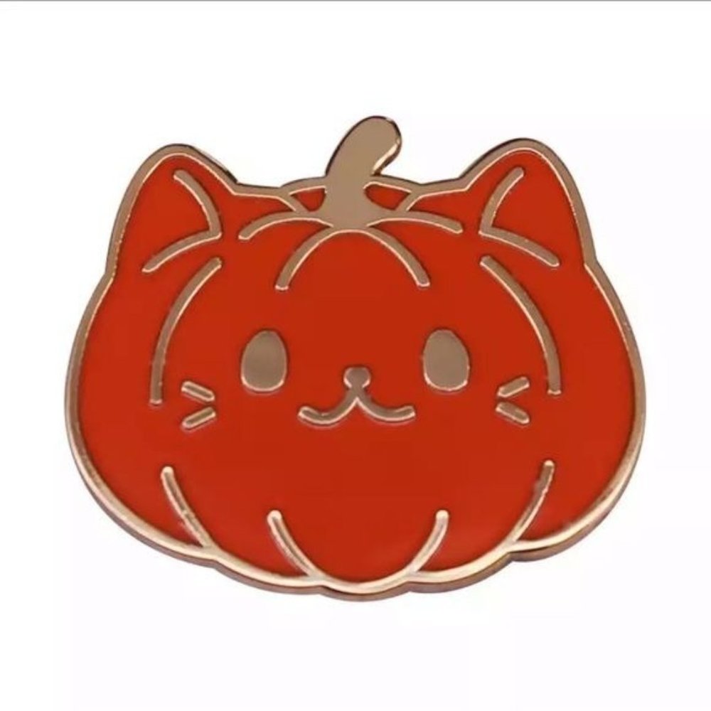 50% OFF! Cat pumpkin enamel pin gold Halloween trick treat